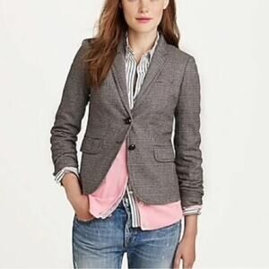 J.Crew Schoolboy Houndstooth Wool Buttons Gray Black Career Blazer Women’s Sz 0